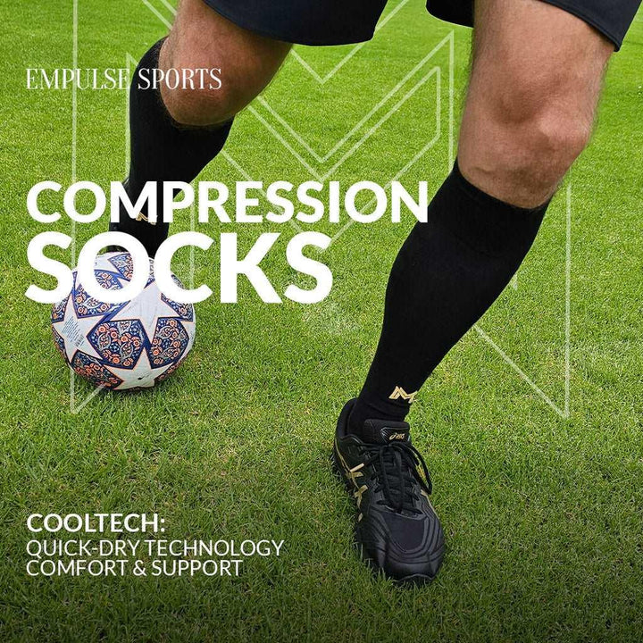 Cooltech Compression Soccer Socks Black 7-12 US - Empulse Sports